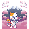 Japanese design, cat playing guitar