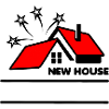 Maison toit rouge neuf avec étoiles