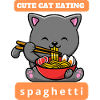 Funny cat eats spaghetti