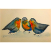 Trois Rouges-gorges Aquarelle