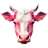 An angular pink cow's head