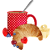 Frühstücks Stillleben mit Croissant,Kaffee, Beeren