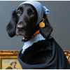 Flat Coated Retriever mit Perlenohrring