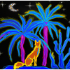 Neon Fuchs unter Palmen