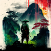 Samurai-Wassermalerei
