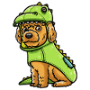 Cockapoo dog in dinosaur costume