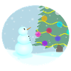 Snowman admires Christmas tree
