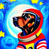 Red spacesuit cosmo dog