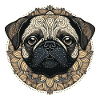 Small pug with ornaments