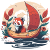 roter Panda auf einem Boot