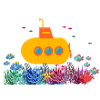 submarine,boat,submarine,sea,fish,crab,starfish