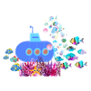 submarine,boat,submarine,sea,fish,crab,starfish