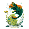 Fantasy Katze spielt mit Goldfischen