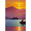 Landschaft mit See, Boot und Berge