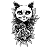 Gothic Drawing | Flowers and cat