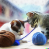 cute cats playing with wool