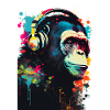 chimp wearing headphones