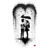 Street Art Couple with Umbrella Heart Love Rain