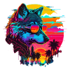 Wolf Retro Illustration Synthwave Art