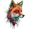 fuchs mit bunten farbklecksen