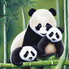 Panda Mutter mit zwei Kindern