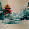 Paysage chinois enneigé
