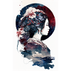 Geisha Akvarel Havbølger Asiatisk Kunstkvinde