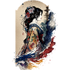 Geisha Watercolor Sea Waves Asian Art Woman