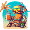 Happy robot on vacation