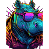 Retrowave Malinois Nilpferd mit Brille