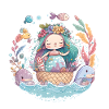 Easter mermaid framed by fish