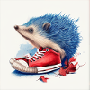 Riccio blu e scarpe rosse