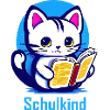 Schulkind Katze mit Buch