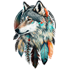 Wolf Aquarell Federn Indianer Wildtier Mandala