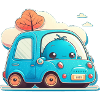 Voiture bleue avec monstre