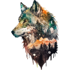 Wolf Watercolor Forest Forest Animal Double Exposure Animal