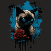 Gatto siamese con la rosa rossa