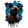 Siamkatze mit roter Rose