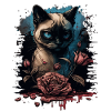 Siamese cat with red rose