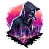 Synthwave Wolf mit Skyline
