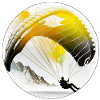 A paraglider pilot takes off