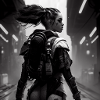 E-Girl, Sci-Fi, black and white