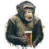 Chimpanzee Beer Cool Illustration