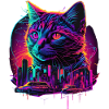 Synthwave Cat Sunset 80s Cadeau