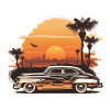 car in retro sunset