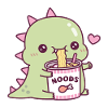Cute Dinosaur Eating Instant Noodles
