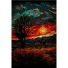 Sunset Landscape Field Paintings