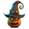 Halloween pumpkin with magic hat