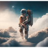 An astronaut walking on clouds