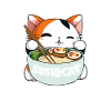 Cartoon cat with sushi